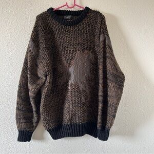 VTG LEEMAN Korea Fishermen Grandpa Leather Horse Graphic Knit Sweater Men’s L